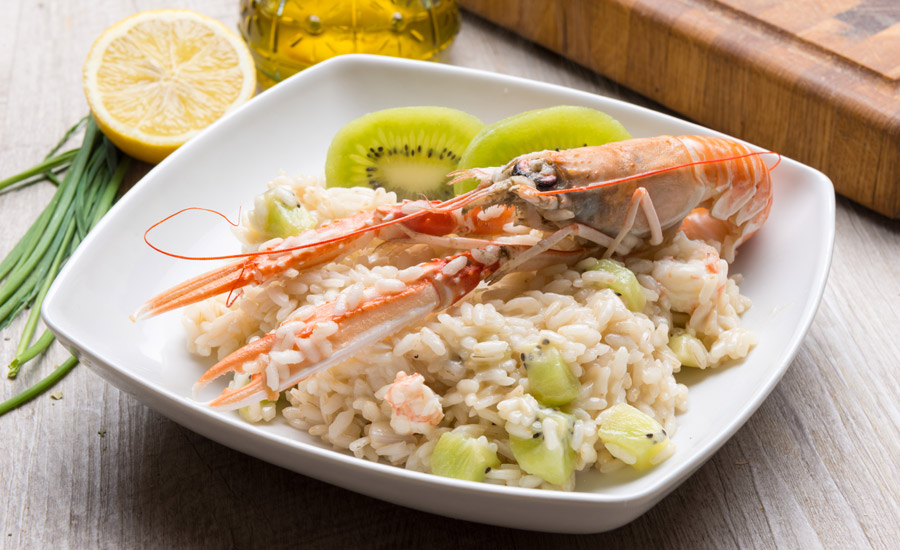 ≡ Risotto aux Gambas et Pamplemousse Rose La recette