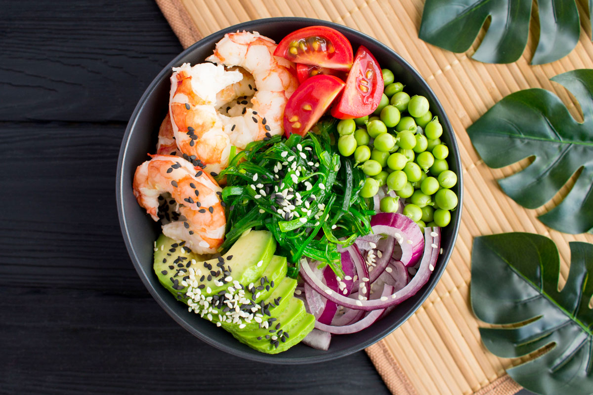 poke-bowl crevettes wakame